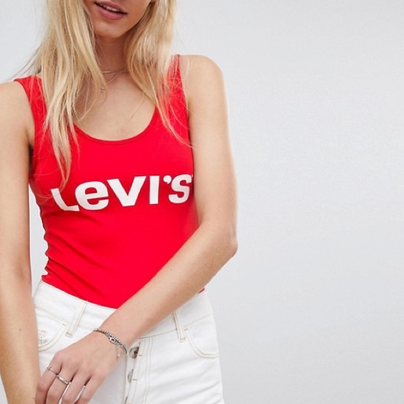 Tops | Levis Red Bodysuit | Poshmark
